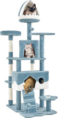 Yaheetech Cat Tree, 72.5inch Ocean-Themed Cat Tower, Multi-Level Large Cat Tree for Indoor Cats with Shark's Mouth Bed & 2 Big Condos & 2 Wide Perches & Funny Toys, Blue & White