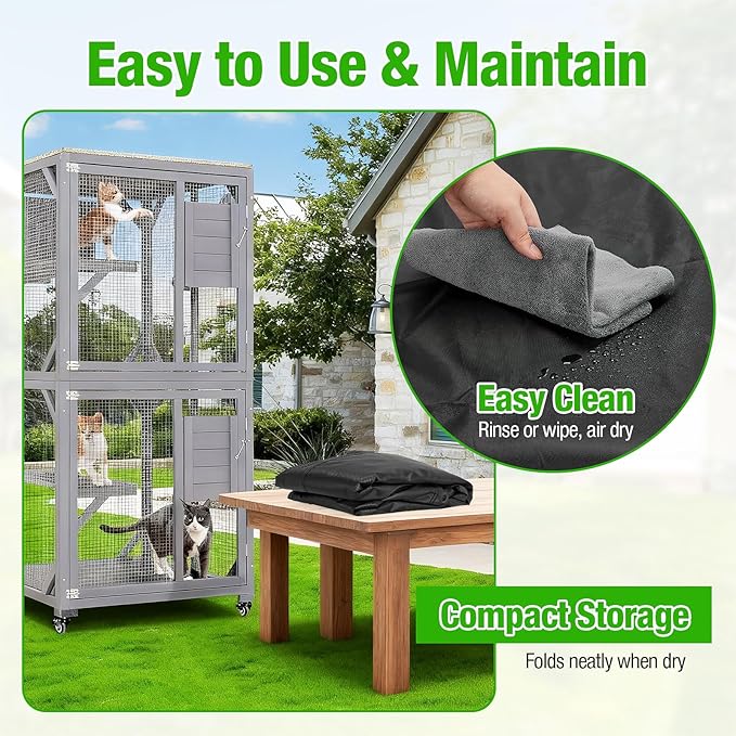 Kingling Outdoor Cat House Cover for 4 Tier Catio Outdoor Cat Enclosure With Wheels, Universal Catio Cover Waterproof & Dustproof Pet Enclosure Cover for Outsides(Cover Only)- 25"L x 25"W x 62"H inch