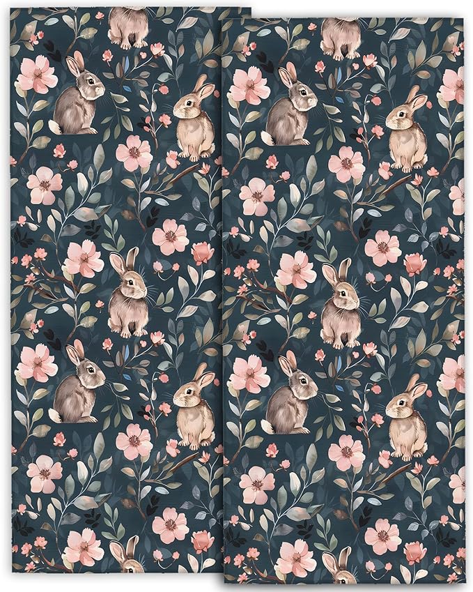 Cute Bunny Hand Towels - 2 Pack, 14.5" X 28",Soft Microfiber Polyester Dark Towel Set with Adorable Rabbit and Floral Pattern,for Whimsical Bathroom Kitchen Spa Hotel Decor Gifts