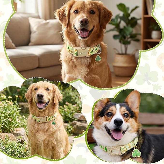 St. Patrick's Day Dog Collar,Light Green Puppy Collar with Lucky Shamrock,Adjustable Spring Cotton Collars Gifts for Small Medium Large Dogs,Dog Accessories S