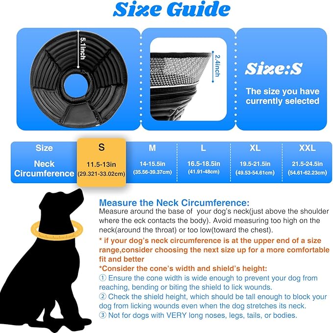 Inflatable Dog Cone for Dogs After Surgery,Soft Adjustable Elizabethan Collar for Small Dogs,2-in-1 Dog Cone with Detachable Shield,Anti-Anxiety Comfortable Pet E-Collar Prevents Licking Wounds(S)