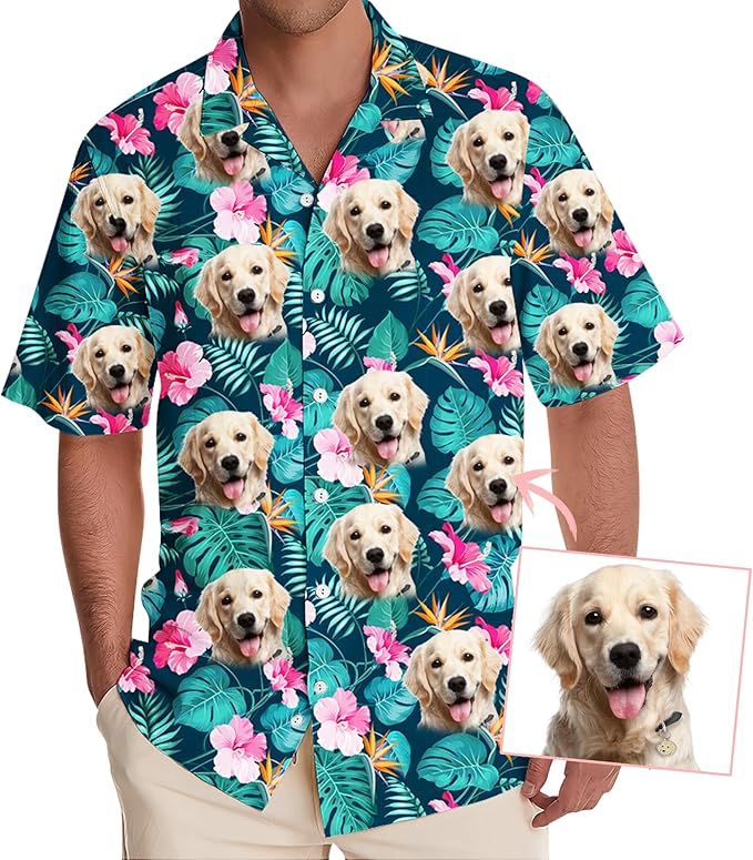 DILYPOD Custom Hawaiian Shirt with Face, Personalized Button Down Hawaiian Shirts for Men, Women, Photo Hawaiians Shirt