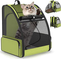Cat Backpack Carrier for Travel Hiking: Expandable Foldable Breathable Mesh Soft Sided Ergonomic Design Small Dog Puppy Kitty up to 15lbs Camping Outdoor Green