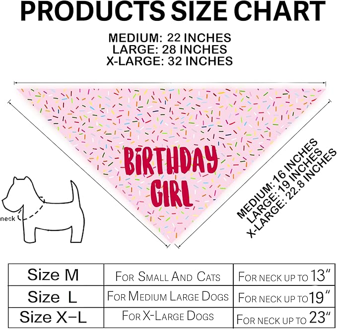 Birthday Girl Dog Bandanas 1 Pack, Pink Donut Theme Dog Scarfs Bibs, Triangle Reversible Pet Scarves for Birthday Girl Handkerchief for Small Medium Large Dogs (Pink, Large)