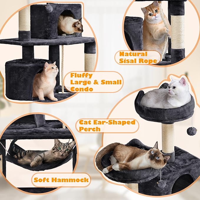 Yaheetech 62.5inches Cat Tree Cat Tower Cat Condo with Platform & Hammock, Scratching Posts for Kittens Pet Play House with Plush Perch for Indoor Activity Relaxing, Black