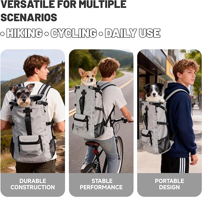 Dog Carrier Backpack for Medium Dogs, Hiking Bag for Pets Up to 30 lbs - 4-Layer Safety Design with Thick Padded Straps, Built-in Leash & Breathable Mesh, Suitable for Hiking, Cycling, and Travel