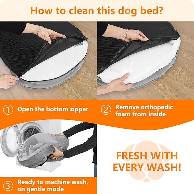 Dwanton Orthopedic Dog Bed for Medium Dogs with Gel Memory Foam, Waterproof Dog Sofa, Washable Pet Bed with Four Sided Bolster Cushion, Removable Cover & Non-Slip Bottom, 35", Light Gray