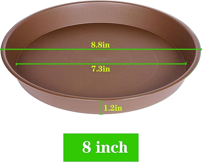 2 Pack of 8 inch Plant Saucer Clear, Heavy Duty Plastic Plant Water Tray 8 inch Round, Flower Plant Saucers for Indoors No Holes, Plant Dishes Saucer for Planter 7"/8" (8", Chocolate)