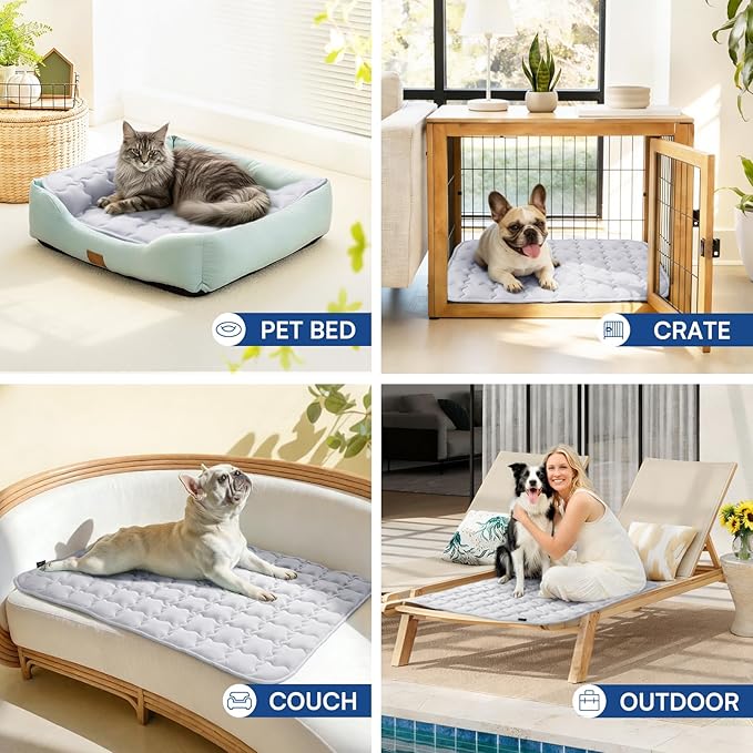 Luciphia Premium Dog Cooling Mat Non-Slip Q-MAX>0.5 Self-Cooling Pad for Small Pet Cat Indoor Portable Kennel Puppy Bed for Summer Crate Pad for Dog Washable Light Grey 20x30 inches
