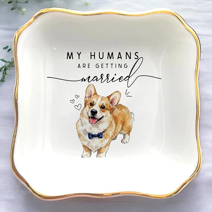 Custom Pet Portrait Watercolor Ring Dish, My Humans Are Getting Married Jewelry Tray, Engaged Ring Dish Gift for Newly Engaged Wedding Gift for Wife Her Fiance Bestie Bride To Be Newlyweds