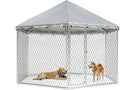 6.8x6.8 FT Outdoor Dog Kennel Outside Heavy Duty Dog Enclosure with Waterproof Cover and Security Lock, Galvanized Wire Mesh Hexagonal Large Dog Kennel(81x81x95.3IN)