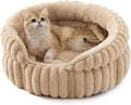 Bedsure ComfyFleece™ Small Cat Bed, Washable Round Cute Pet Beds for Indoor Cats, Super Soft Corduroy Kitten Bed with Anti-Slip Bottom, 20''x20''x8'', Sandy Beige