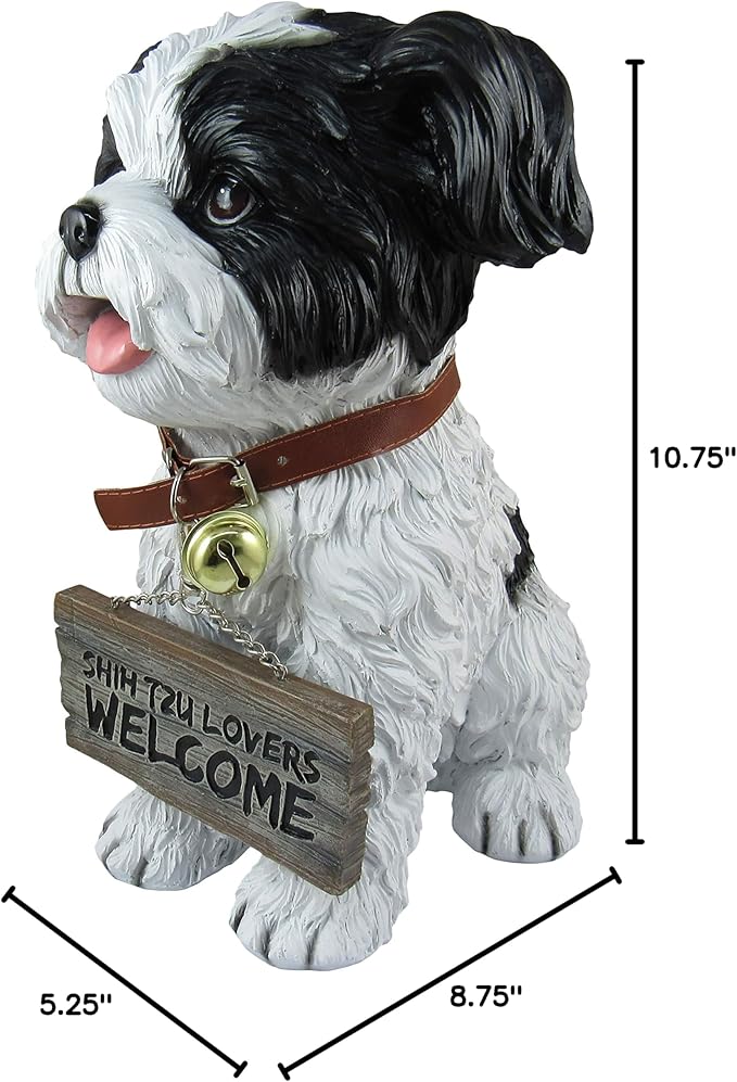 DWK Front Porch Dog Outdoor Welcome Sign Decorative Statue | Cute Dog Welcome Sign for Front Porch Standing | Decorative Garden Statues - Shih Tzu
