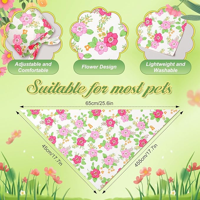 200 Pcs Spring Dog Bandanas Bulk Floral Dog Bandanas for Dogs Triangle Kerchief Bibs Scarf Set for Pet Costume Photo Props Accessories Pet Shops Adoption Events, 25 Styles(25.6 x 17.7 x 17.7)