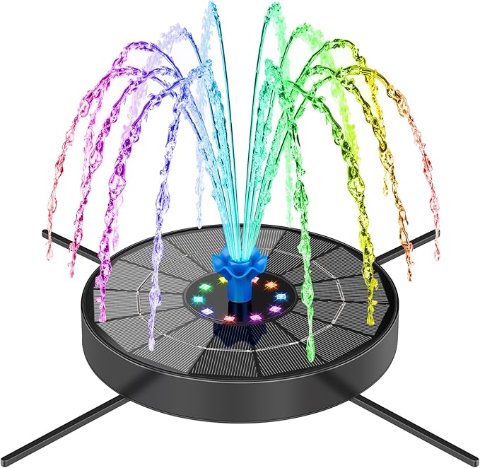Solar Fountain Pump with 3 Spray Height Adjustments, Upgraded Glass Solar Bird Bath Fountains with LED Lights,6 Nozzles,Outdoor Solar Water Fountain for Bird Bath, Garden, Pool, Pond (Blue)
