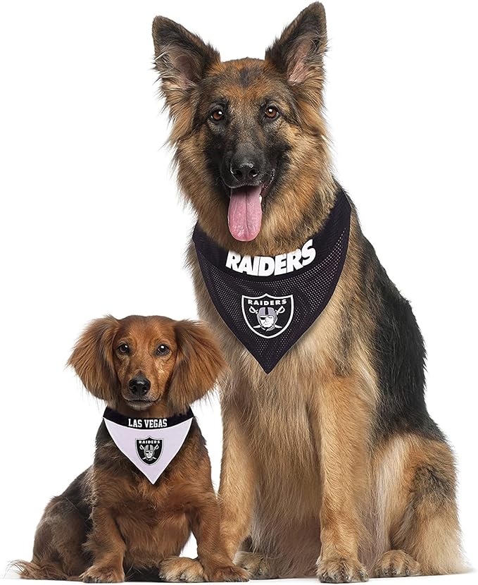 Pets First NFL LAS Vegas Raiders Reversible Bandana Size XX-Large for Dogs & Cats. 2 Sided Sports Bandana, Premium Embroidery Team Logo, Many NFL Teams Available