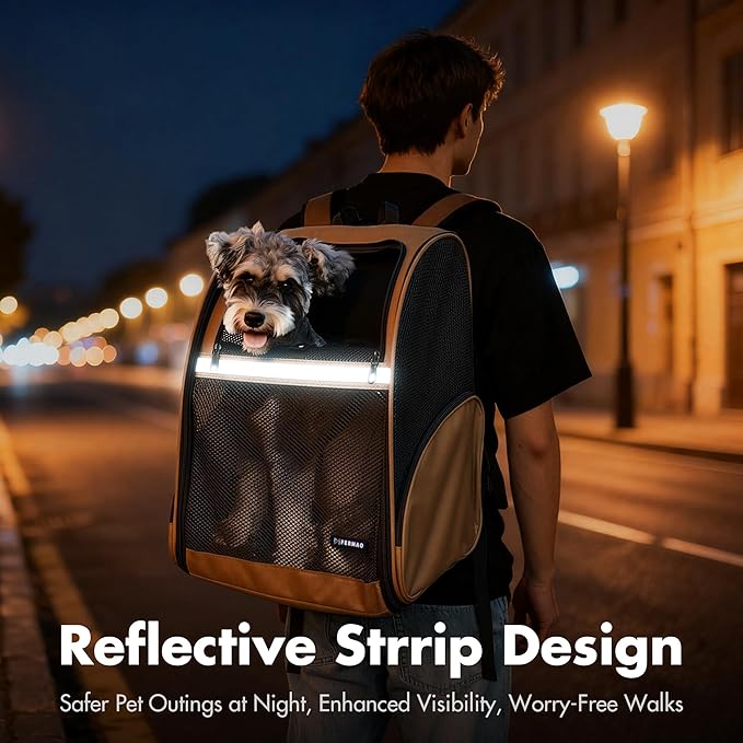 Pet Backpack Carrier, Large Cat Carrier Backpack Up to 20 Lbs with Breathable Mesh, for Medium Large Cats or Small Dogs, Travel Hiking Camping Backpack (Brown-XL)