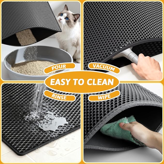 Pieviev Cat Litter Mat Double Layer Waterproof Urine Proof Trapping Mat 1 Pack (Black, 47x36 Inch (Pack of 1))