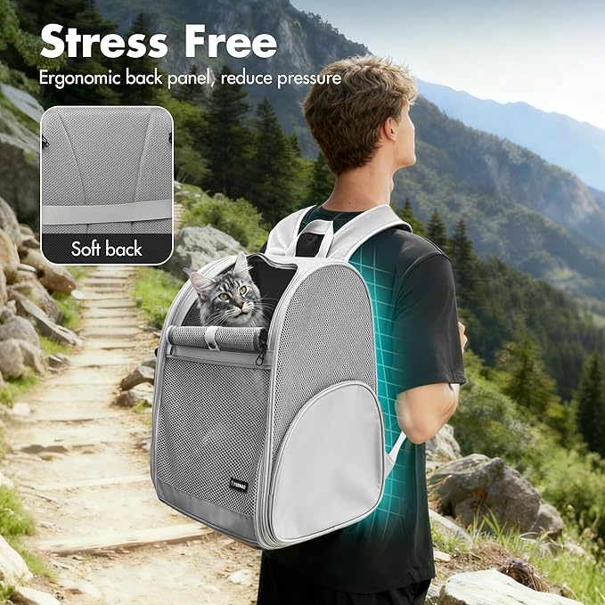 Pet Backpack Carrier ，Large Cat Carrier Backpack Up to 20 Lbs with Breathable Mesh, for Medium Large Cats or Small Dogs, Travel Hiking Camping Backpack (Gray-XL)