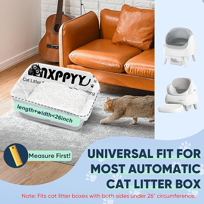 160 Count Cat Litter Box Liners for Litter Box Robot 4/5, Cat Litter Bags for Automatic Litter Box, 10-12 Gallon Heavy Duty Waste Bags with Drawstrings, 25.19" x 15.7" (Black)
