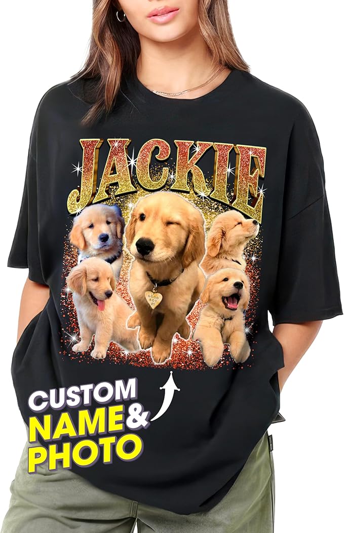 JIX & JOKY Custom Your Own Bootleg Rap Shirts with Dog Faces Custom Pet Shirt for Men Graphic Tshirt Gift Idea for Pet Lovers
