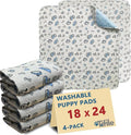 Washable Pee Pads for Dogs, 18x24in Reusable Puppy Pads, Absorbent Whelping Pads with Bone Print, Non-Slip Waterproof Pet Training Pads for Couch, Crate, Potty Training - 4 Pack