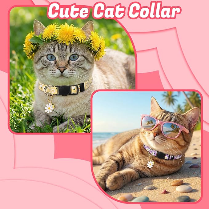 10 Pack Breakaway Cat Collars with Bells Flower Pendants Adjustable Floral Cat Collars Safety Kitten Collar with Bell for Girl Boy Cats