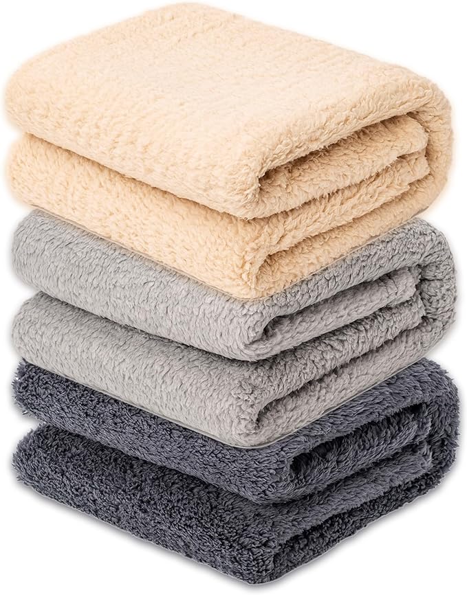 3 Blankets, Dog Cat Pet Blanket, Soft Warm Fleece, for Puppy, Small Dogs or Kitten, Cats, Plush Fuzzy Blanket for Bed, Sofa, Travel (24" x 18", 3/Pack, Beige+Light Gray+Dark Gray)