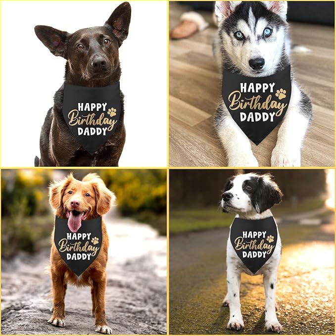 Happy Birthday Daddy Dog Bandana Black Puppy Bandanas Birthday Decorations Photo Prop Pet Scarf Pet Accessories for Dog Lover Dad