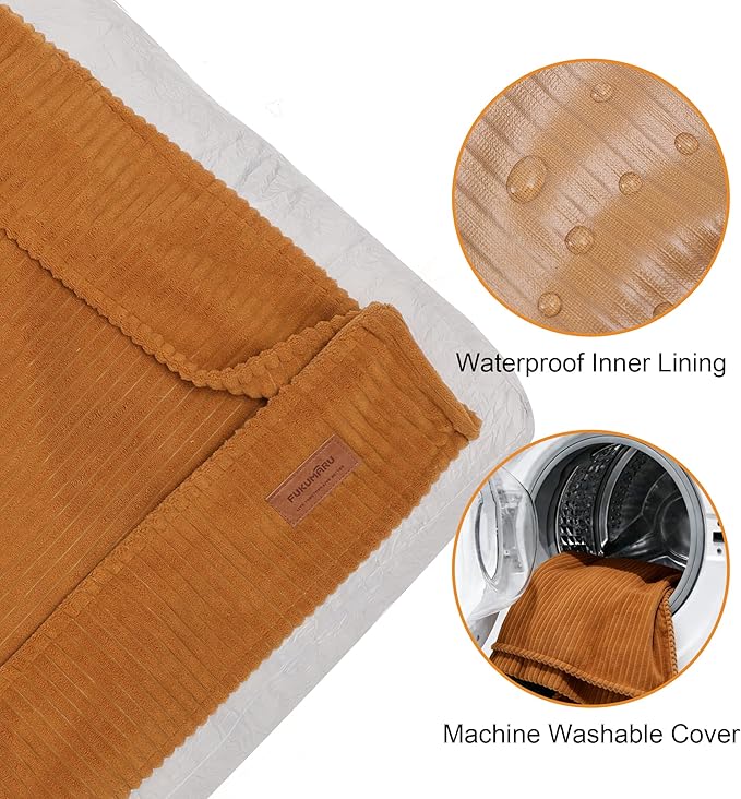 FUKUMARU 5.5-Inch Thick Dog Bed Mat, Washable Cat Bed with Waterproof Lining, Orthopedic Dog Beds for Senior Dogs, Cozy Flat Dog Kennel Bed for Crate, Non-Slip Pet Pillow Bed, Orange