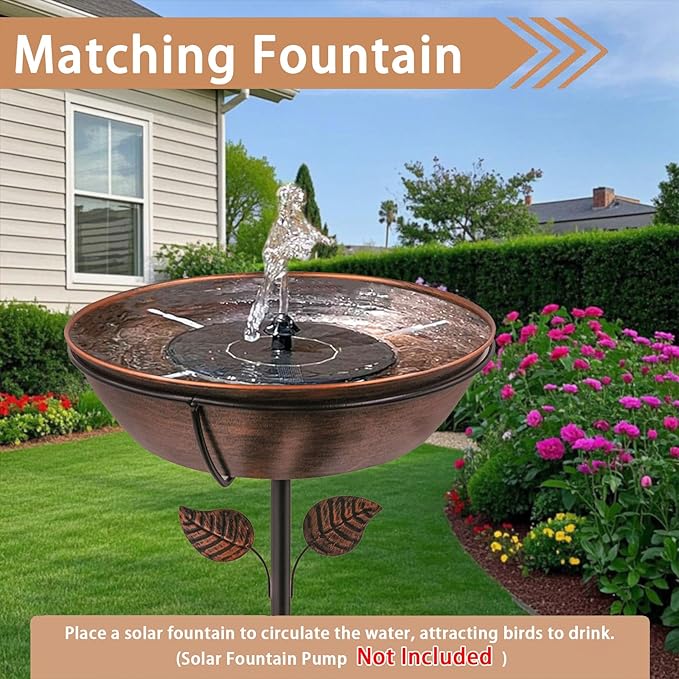 3" Deep Metal Bird Bath for Outdoors, Removable 13" Dia Bowl with Stable Upgrades Stake, Easy to Clean Birdbaths for Garden Yard Lawn Decor 1.4 Gallon