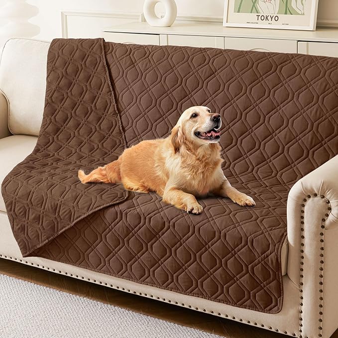 hyha Waterproof Dog Bed Blanket, Soft Pet Blankets, Waterproof Couch Cover for Dogs, Reversible Sofa Covers Washable for Furniture (68x82 Inch, Brown/Brown)