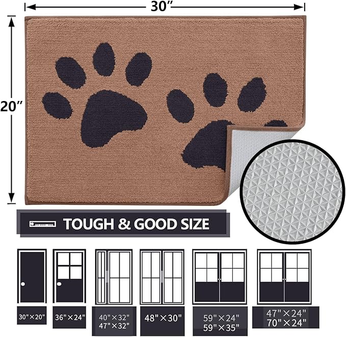 Buganda Dog Door Mat for Muddy Paws, Absorbent Dirt Trapper Washable Indoor Doormats, Non Slip Low-Profile Mud Mat for Dogs, Front Entrance Doormat for Inside Floor (48x30 Inches, Camel and Black)