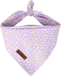Lionet Paws Spring Daisy Dog Bandana Washable Cotton Handkerchief Scarf Triangle Purple Bandana for Small Medium Large Dogs Girl Boy