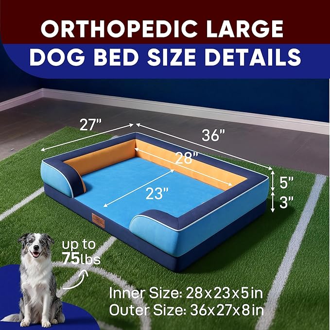 Comfort Expression Orthopedic Dog Bed for Large Dogs 36x27 Inch, Waterproof Egg Crate Foam Large Pet Bed with Removable Bolsters, Dog Couch with Washable Cover & Non-Slip Bottom, Houston