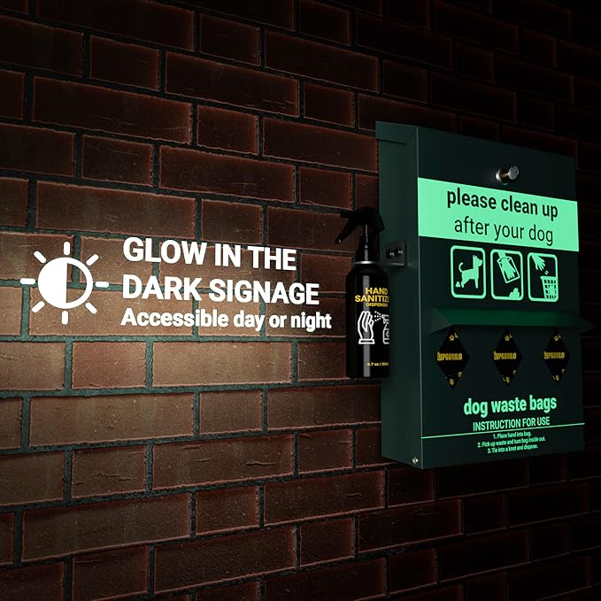 Original Glow in the Dark Dog Poop Station Outdoor - Triple Storage Pet Waste Station with Lock and Rain Guard - 600 Dog Poop Bags Included