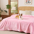 Sunheir Waterproof Blanket for Twin Size Bed - 80"x60" Soft Reversible Sherpa Fleece Flannel Dog Blankets for Large Dogs, Pet Blanket for Bed, Couch, Soft Plush Furniture Protector, Pink