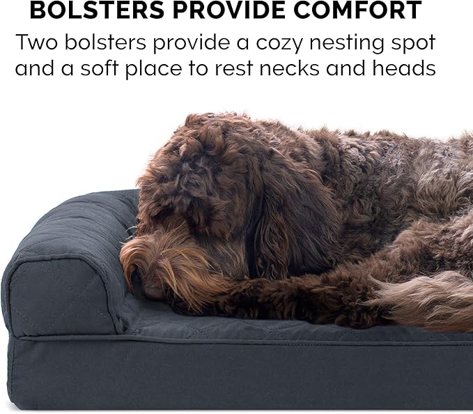 FurHaven Dreamer Sofa Orthopedic Dog Bed for Large Dogs with Orthopedic Egg Crate & Solid Orthopedic Foam Base for Joint Support, Removable Washable Cover, Jumbo XL, Quilted Sofa, Iron Gray