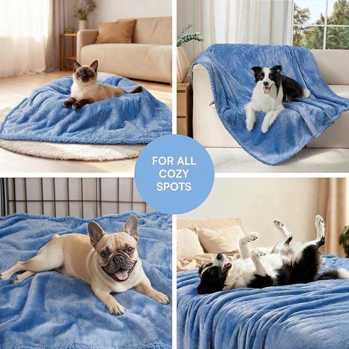 Luciphia Waterproof Pet Blanket, Liquid Pee Proof Dog Blanket for Sofa Bed Couch, Reversible Sherpa Fleece Furniture Protector Cover for Small Medium Large Dogs Cats, Navy Blue Medium（57" x 40"）