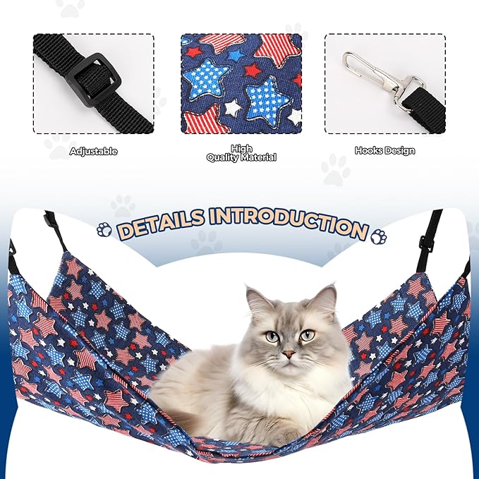 Cat Hammock for Cage Hanging Reversible 2Pack,Pet Hammock Bed Adjustable,Soft Sleeping Hammock for Cats,Ferret,Puppy,Rabbits,Small Animals (M, Stars)