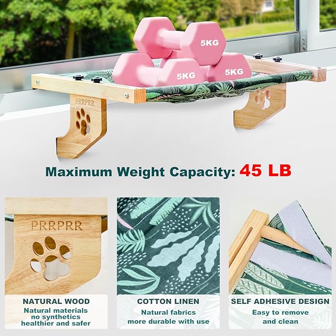 Cat Window Perch for Large Cats Inside, Sturdy Cat Window Hammock Seat with Cooling Mat, Adjustable Cats Platform Bed Shelf Fits Windowsill, Bedside, Desk, Drawers and Cabinet