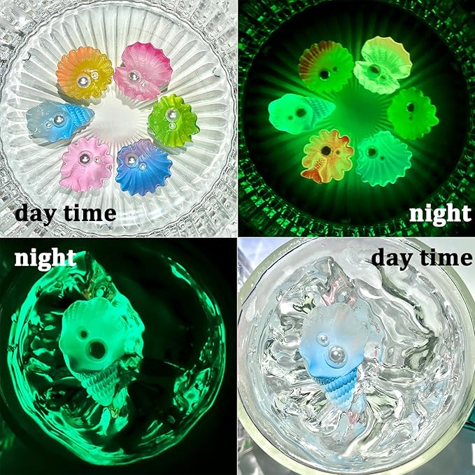 MIUPOO Glow Pearl Shell,Betta Stones,Glow in The Dark Crystal,Bonsai Decor,Chips Stone Small Decorative,Fish Tank Decor,6 Colors,12 Pieces.