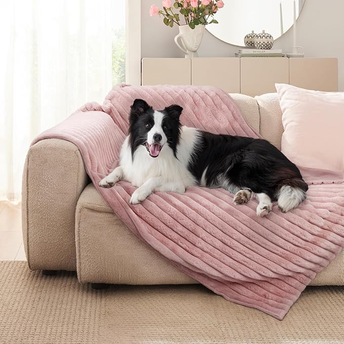 Waterproof Dog Blanket, Luxury Plush Washable Medium Dogs Blankets for Dog Bed, Super Soft Calming Pet Blanket for Indoors (Pink, 30"x40")