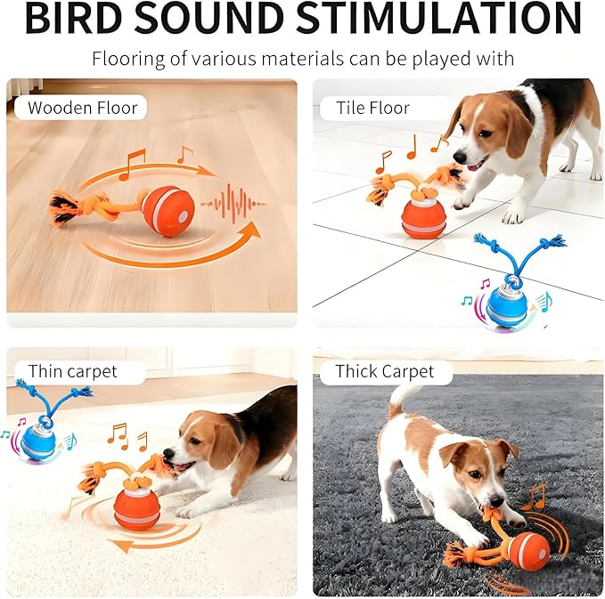 Interactive Dog Ball Toy,Interactive Dog Toys for small dogs,Peppy Pet Ball for Dogs,Motion Activate Rolling Dog Toy with Birdsong Squeaky Chewable Rope Tiny Fetch Dog Toys to Keep them Busy(Orange)