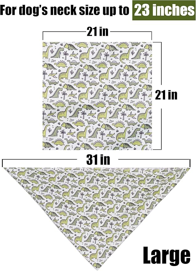ARING PET Dinosaur Dog Bandanas, Summer Kerchief Triangle Bibs Scarf for Puppy Small Medium Large Boy Girl Dogs Cats-L