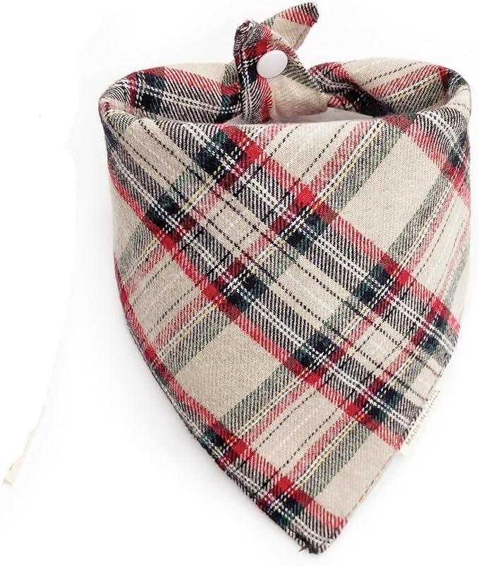 Dog Bandana(Retro Beige Red Green Tartan S)