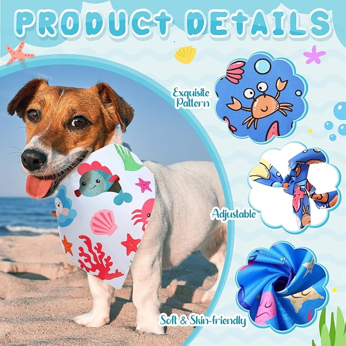 100 Pcs Dog Bandanas Bulk Hawaiian Dog Bandanas Summer 3 Sizes Washable Adjustable Scarf for Beach Small Medium Large Pet Supplies(Ocean)