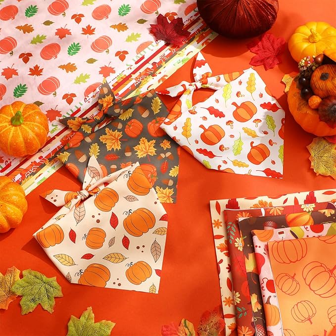 Chunful 100 Pieces Thanksgiving Dog Bandanas Bulk Fall Autumn Pet Bandanas with Pumpkin Patterns Triangle Scarf Bib Kerchief Set for Small Large Dog Costume Accessories (25.6 x 17.7 x 17.7)