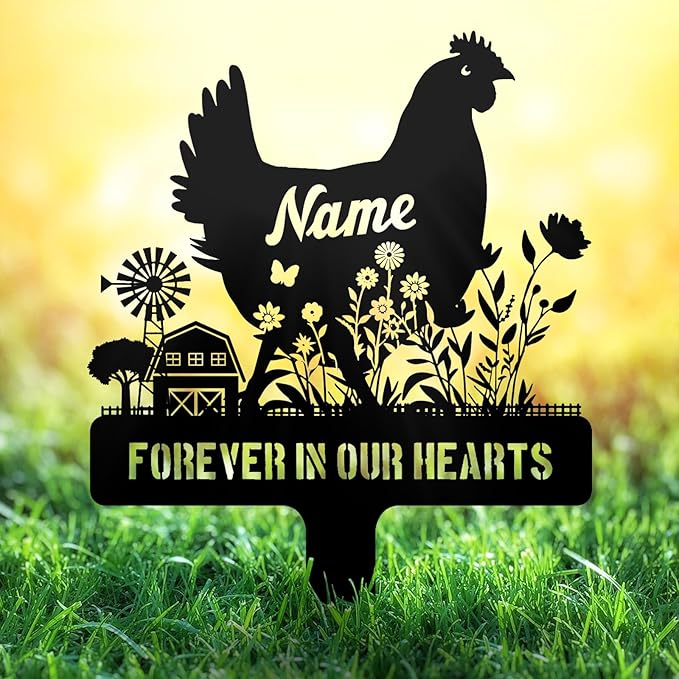 Personalized Metal Chicken Memorial Stake – Custom Farm Pet Grave Marker Tombstone, Outdoor Garden Decor, Chicken Remembrance Plaque, Graveside or Yard Sympathy Sign, Pet Loss Gifts