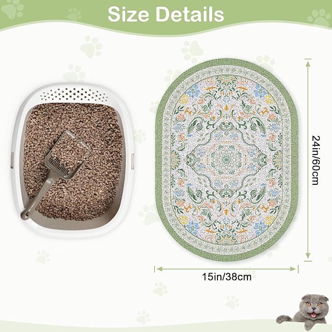 Bienbee Cat Litter Mat, 24" x 15" Litter Box Mat Rug with Non-Slip Bottom,Urine and Water Proof, Easy to Clean Cat Supplies Essentials for Indoor Kitty Kitten Floor, Bean-Green M